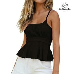 Antopmen Casual Spaghetti Strap Off Shoulder Top Size S